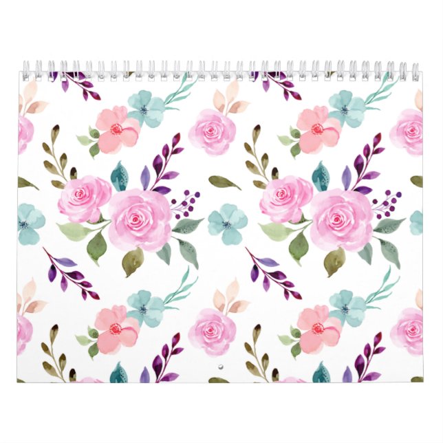 Pink flower watercolor seamless calendar (Cover)