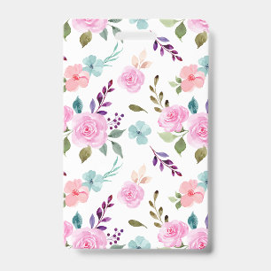 Pink flower watercolor seamless ID badge