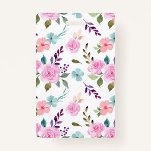 Pink flower watercolor seamless ID badge