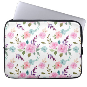 Pink flower watercolor seamless laptop sleeve