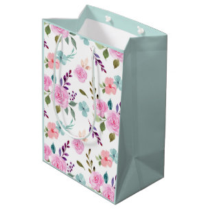 Pink flower watercolor seamless medium gift bag