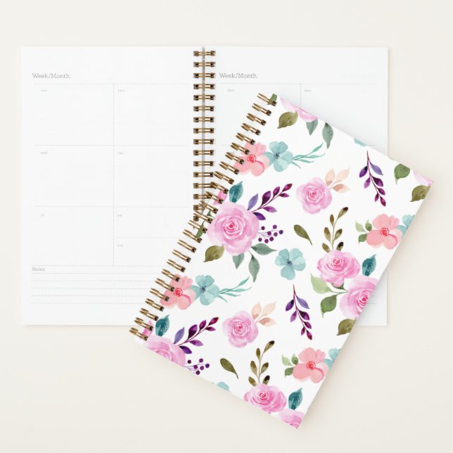 Pink flower watercolor seamless planner (Display)