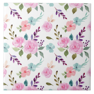Pink flower watercolor seamless tile