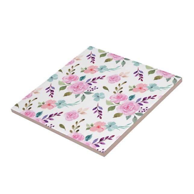 Pink flower watercolor seamless tile (Side)