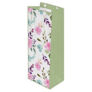 Pink flower watercolor seamless wine gift bag
