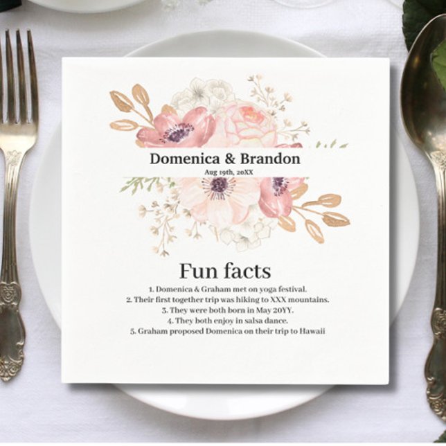 Pink Flower Wedding Fun Facts  Napkins (Creator Uploaded)