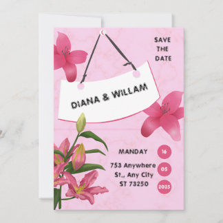 Pink Flower Wedding Invitation
