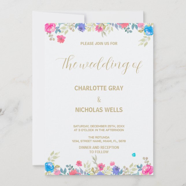 Pink Flower Wedding Invitations (Front)
