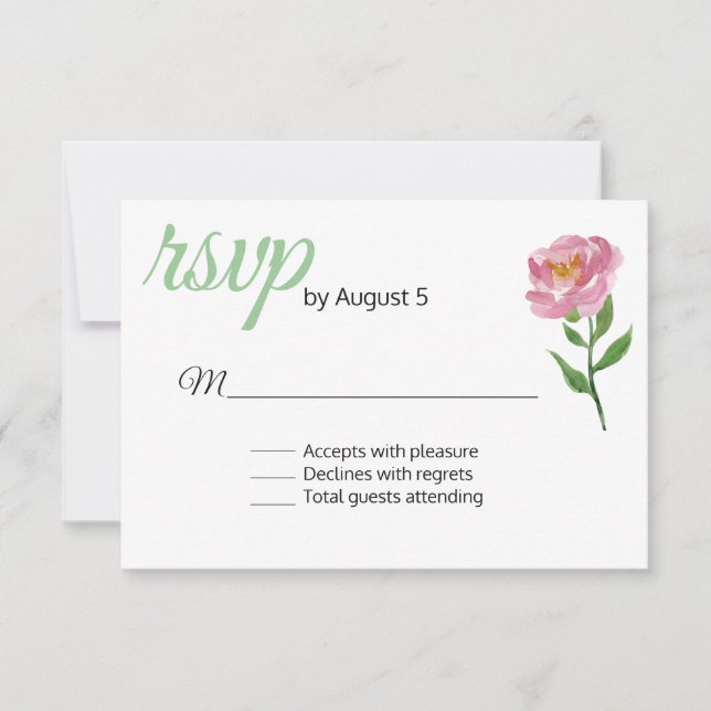 Pink Flower Wedding RSVP Card (Front)
