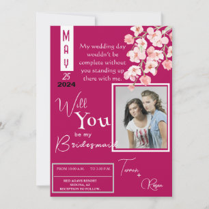 Pink Flower wine Invitation