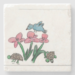 Pink Flower with Bird Stone Coaster