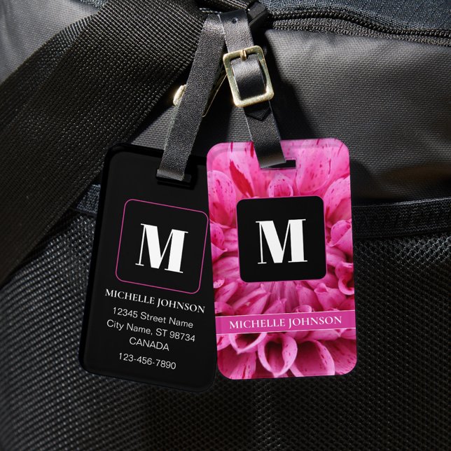 Pink Flower with Monogram Luggage Tag (Creator Uploaded)
