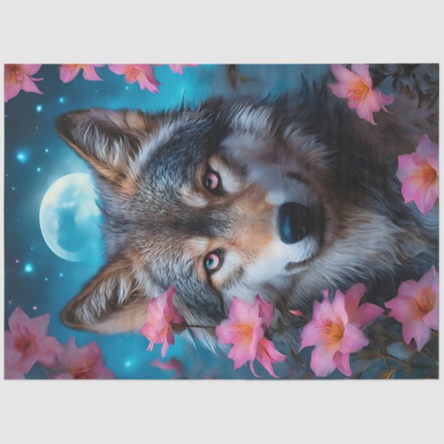 Pink Flower Wolf Tissue Paper (Front)