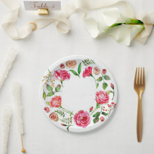 Pink Flower Wreath Vintage Country Paper Plate