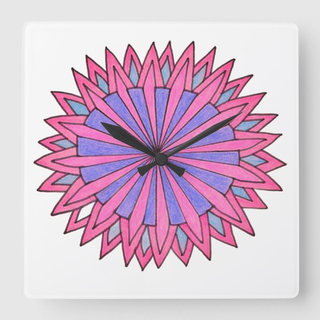 Pink Flowerburst Square Wall Clock