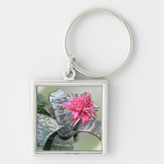 Pink Flowered Bromeliad Key Ring (Front)