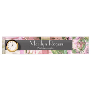 Pink Flowered Cross Print Nameplate