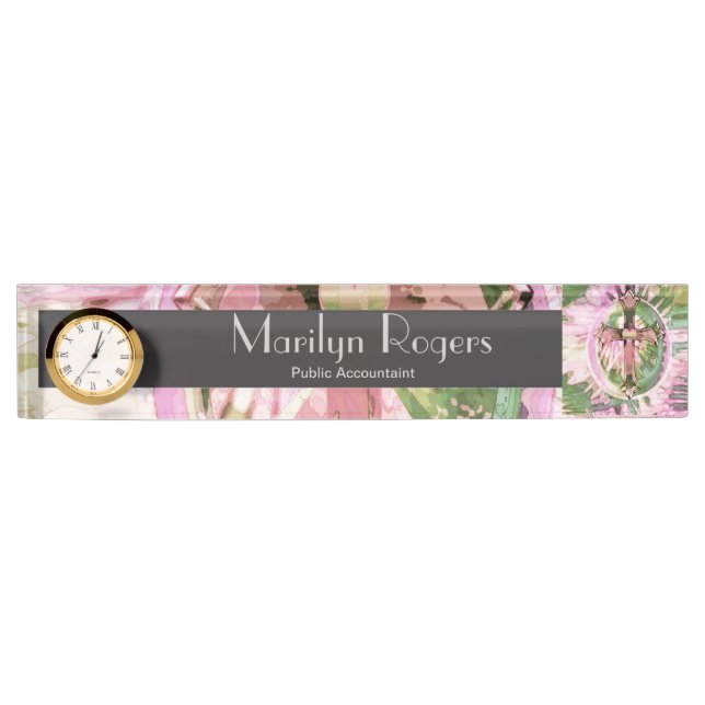 Pink Flowered Cross Print Nameplate (Front)