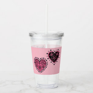 Pink Flowered Hearts Acrylic Tumbler