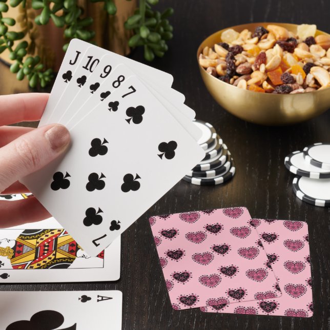 Pink Flowered Hearts Playing Cards (In Situ)