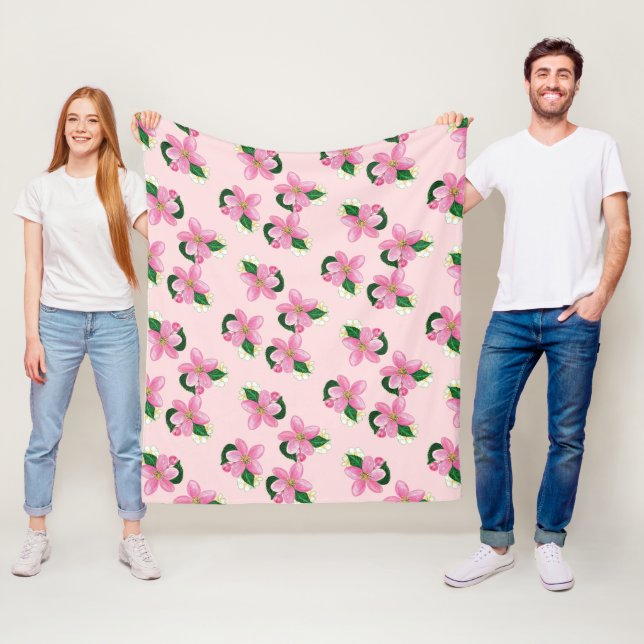 Pink Flowering Blossoms of a Nectarine Tree   Fleece Blanket (In Situ)