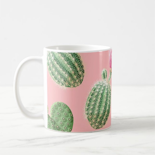 Pink Flowering Cactus Light Background Coffee Mug (Left)