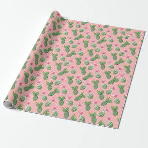 Pink Flowering Cactus Light Background Wrapping Paper