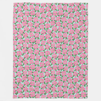 pink flowering dogwood line drawing floral on aqua fleece blanket