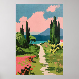 Pink Flowering Meadow Giclée Print Impressionist