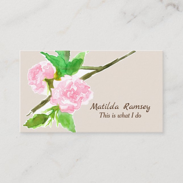 Pink Flowering Tree Watercolor Botanical Business Card (Front)