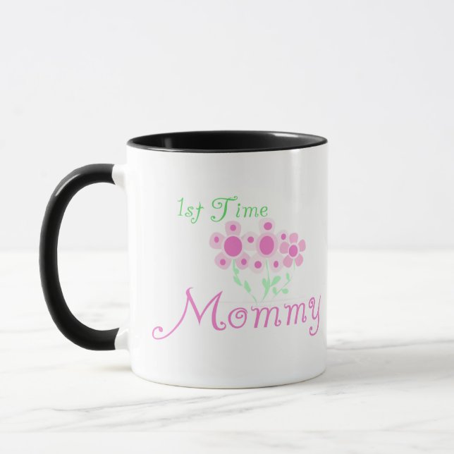 Pink Flowers 1st Time Mummy tshirts and Gifts Mug (Left)