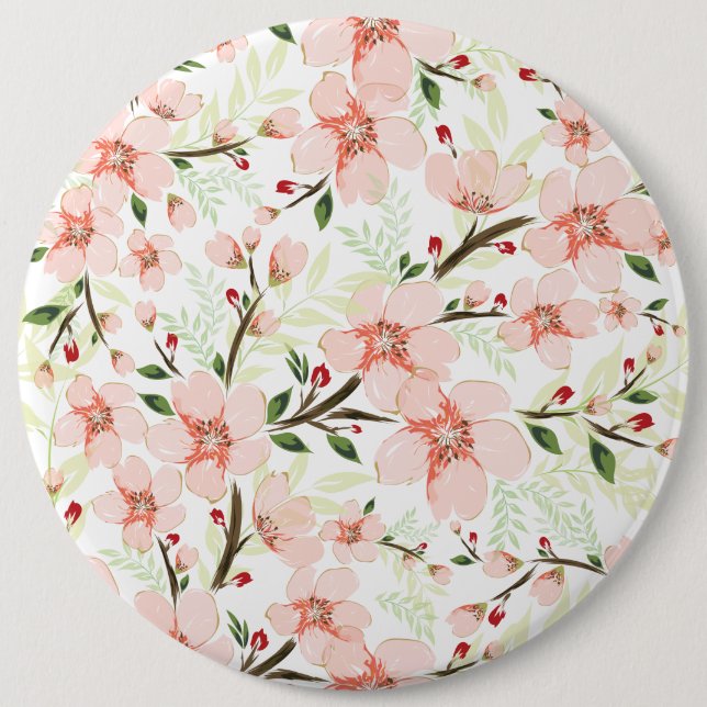 Pink flowers 6 cm round badge (Front)