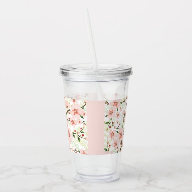 Pink flowers acrylic tumbler (Left)