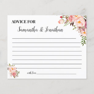 Pink Flowers  Advice for Happy Couple Shower Card