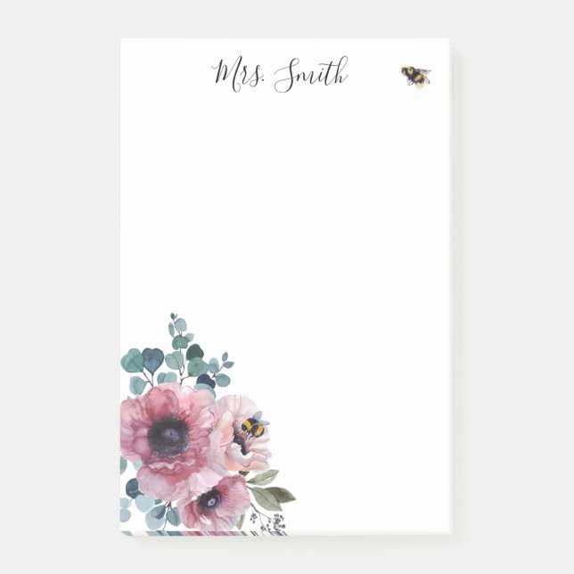 Pink Flowers and Bees  Post-it Notes (Front)