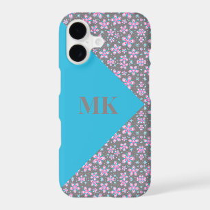 Pink Flowers and Blue Colour Block