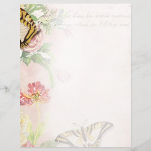 Pink flowers and butterflies