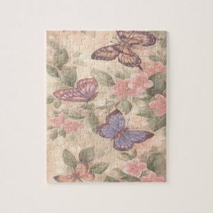 Pink Flowers And Butterflies Jigsaw Puzzle