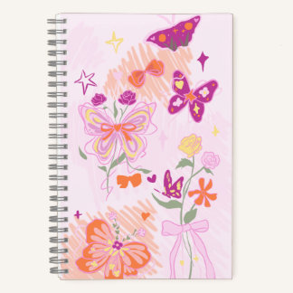 Pink Flowers and Butterflies Notebook