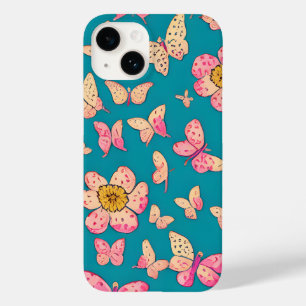 Pink Flowers and Butterflies Pattern Background Case-Mate iPhone 14 Case