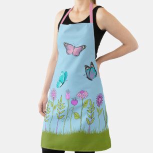 Pink Flowers and Butterfly All-Over Print Apron