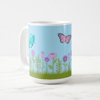 Pink Flowers and Butterfly All-Over Print  Coffee Mug