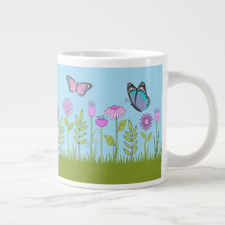 Pink Flowers and Butterfly All-Over Print  Large Coffee Mug