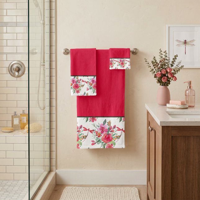 Pink flowers and dragonflies pattern  bath towel s (Creator Uploaded)