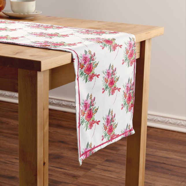 Pink flowers and dragonflies pattern  short table  short table runner (In Situ)