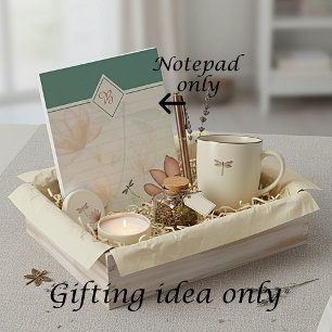 Pink flowers and dragonfly monogram notepad