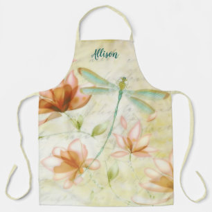 Pink flowers and dragonfly personalised apron