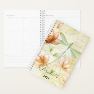 Pink flowers and dragonfly personalised, year planner