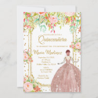  Pink Flowers and Gold Glitters Quinceanera 