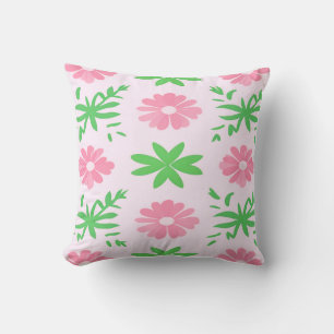Pink flowers and green leaves seamless pattern cushion